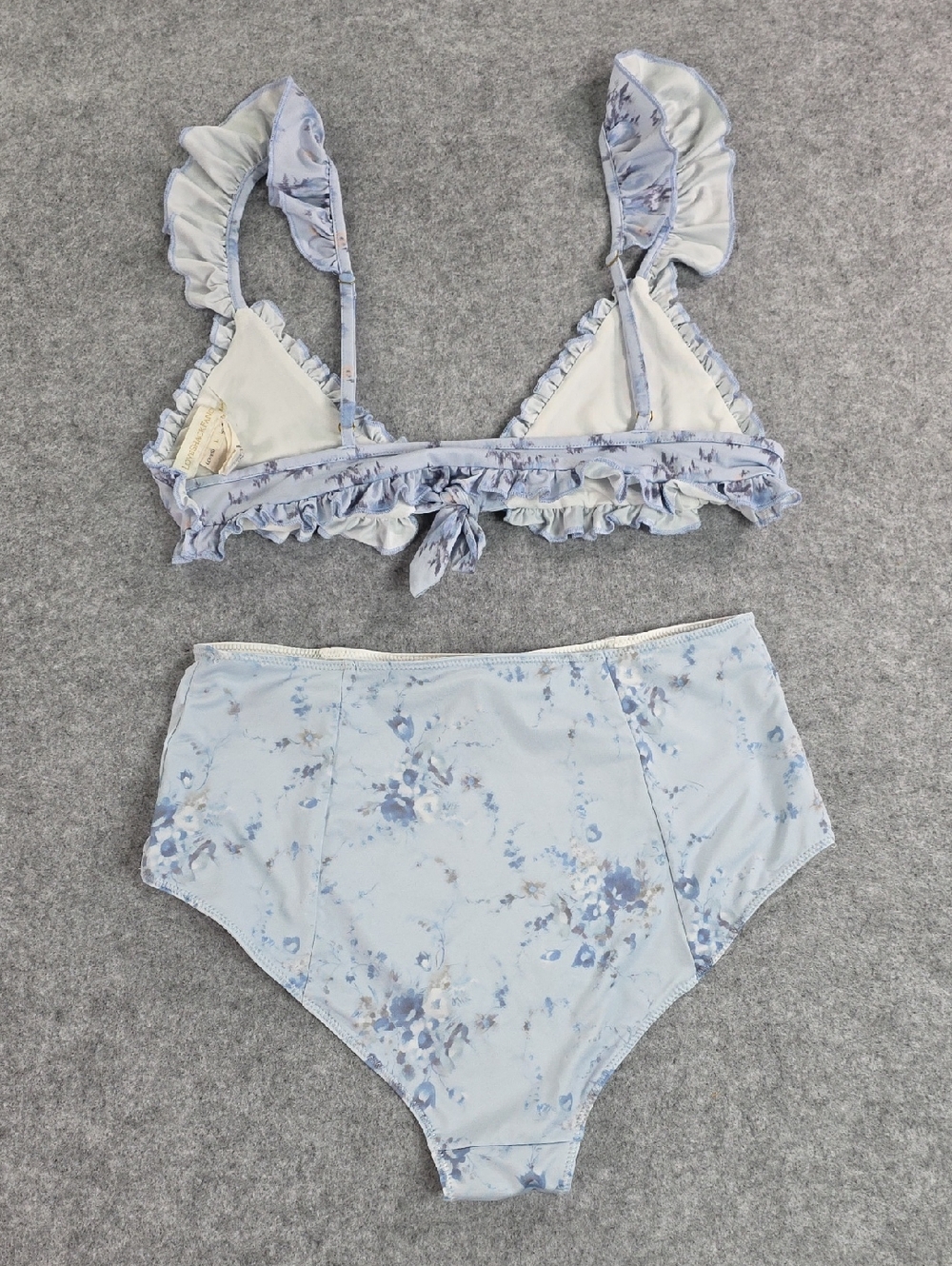 LoveShackFancy Light Blue Floral Ruffle High-Waist Bikini Set M Bottom/ L Top - Picture 6 of 9